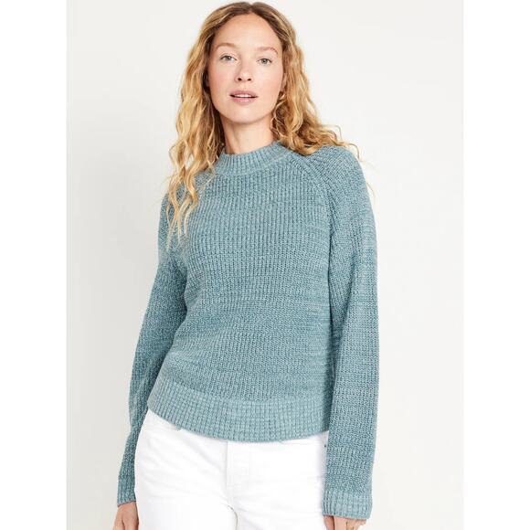 Old Navy Sea Foam Shaker-Stitch Mock Neck Raglan Sweater Women's Size S - Picture 2 of 6